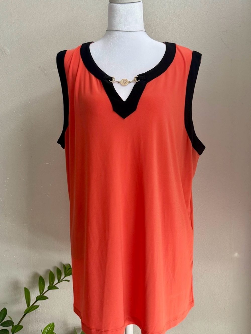 Anne Klein Coral Tank with Black Trim and Gold Detail